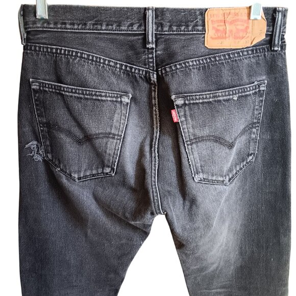 32x32 Levis 501 Faded Black Distress Metal Denim Jeans Trashed Punk Goth Rocker - Picture 1 of 8